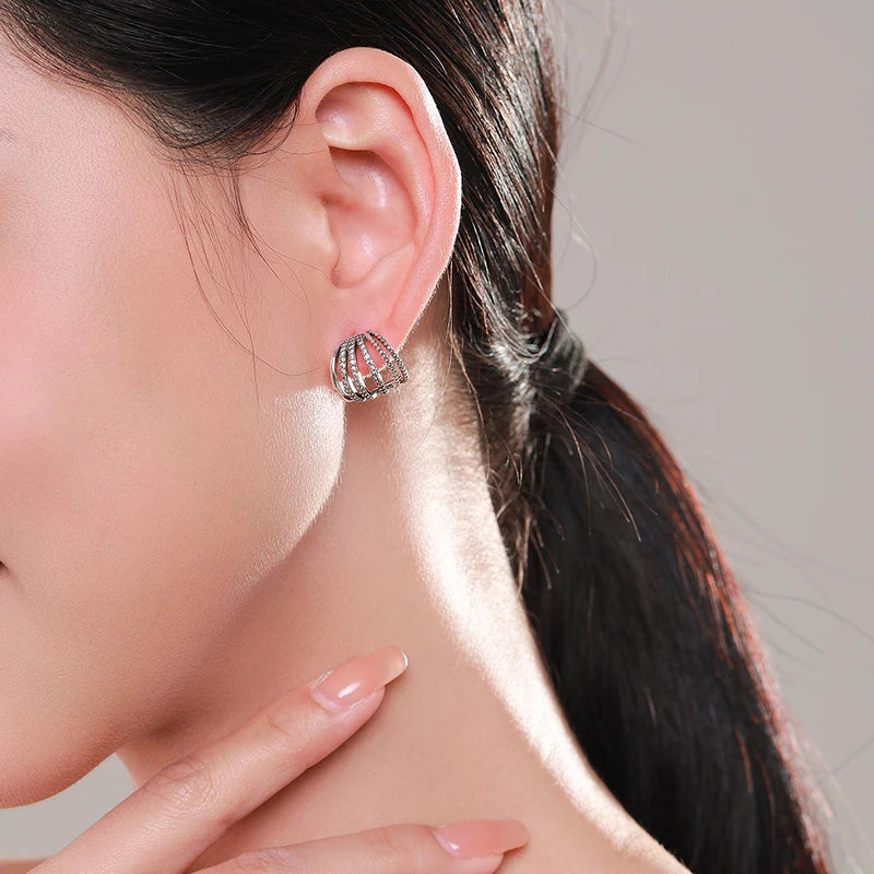 Pendientes MODIAN de plata de ley 925 con diseño geométrico delicado para mujer, con circonitas brillantes, joyería fina para regalo de boda.