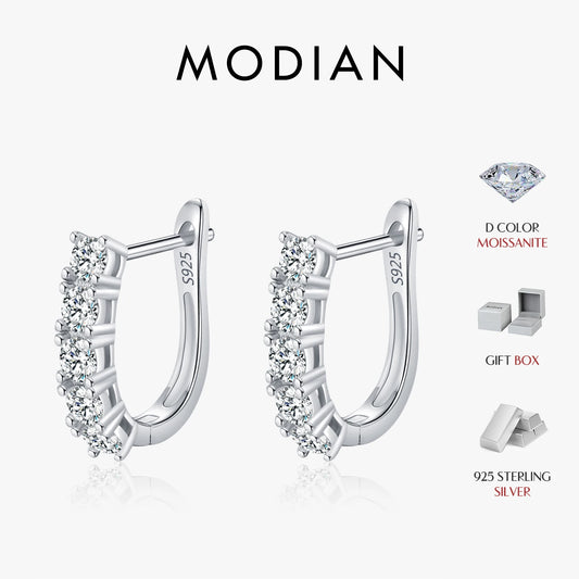 MODIAN D Color U Shape Moissanite Earrings 925 Sterling Silver Elegant Exquisite Hoop Earrings For Women Wedding Jewelry