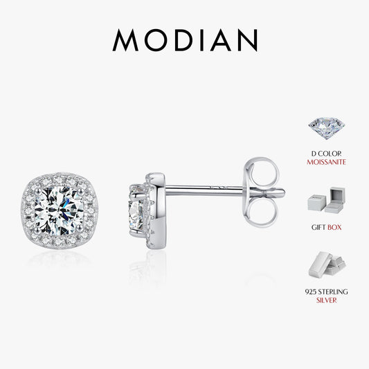 MODIAN D Color Moissanite Stud Earrings Brilliant Square Cut Lab Created Diamond 925 Silver Earrings For Women Wedding Jewelry