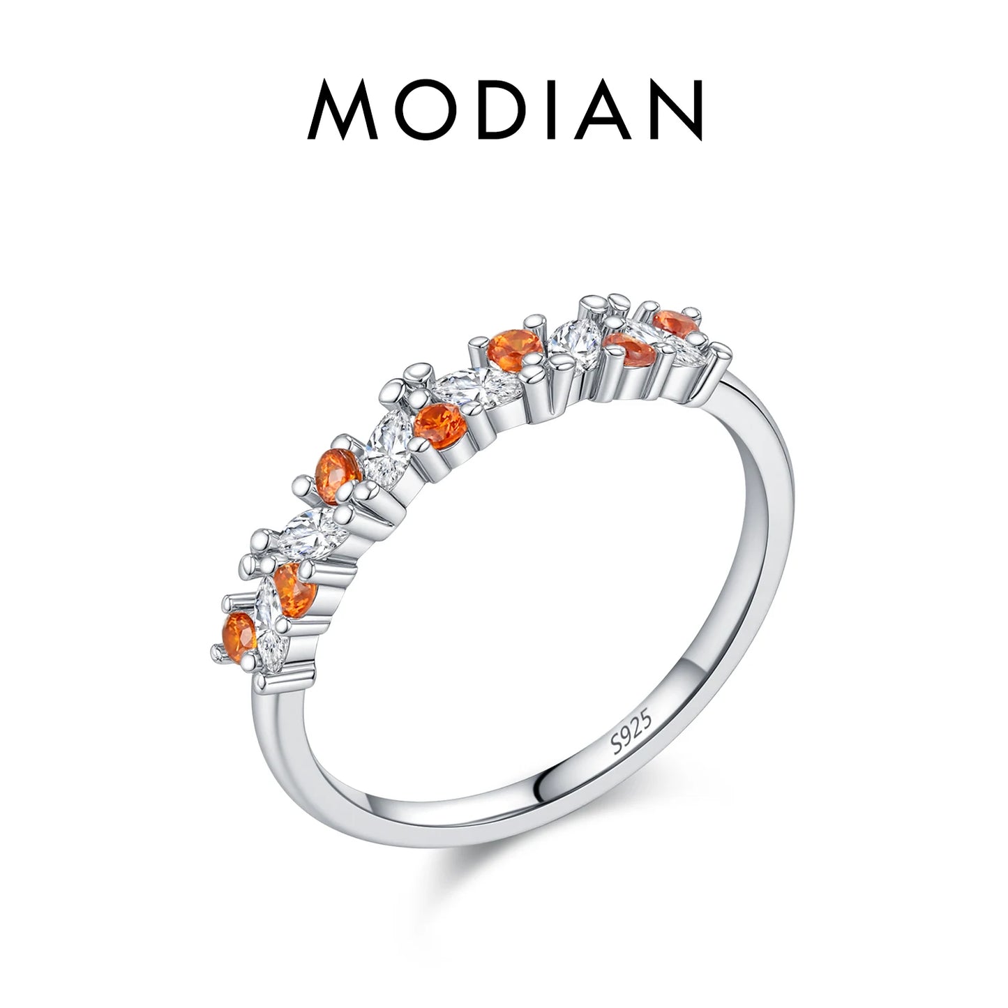 MODIAN 925 Sterling Silver Sparkling Geometric Colorful Cubic Zirconia Simple Finger Rings For Women Party Fine Jewelry