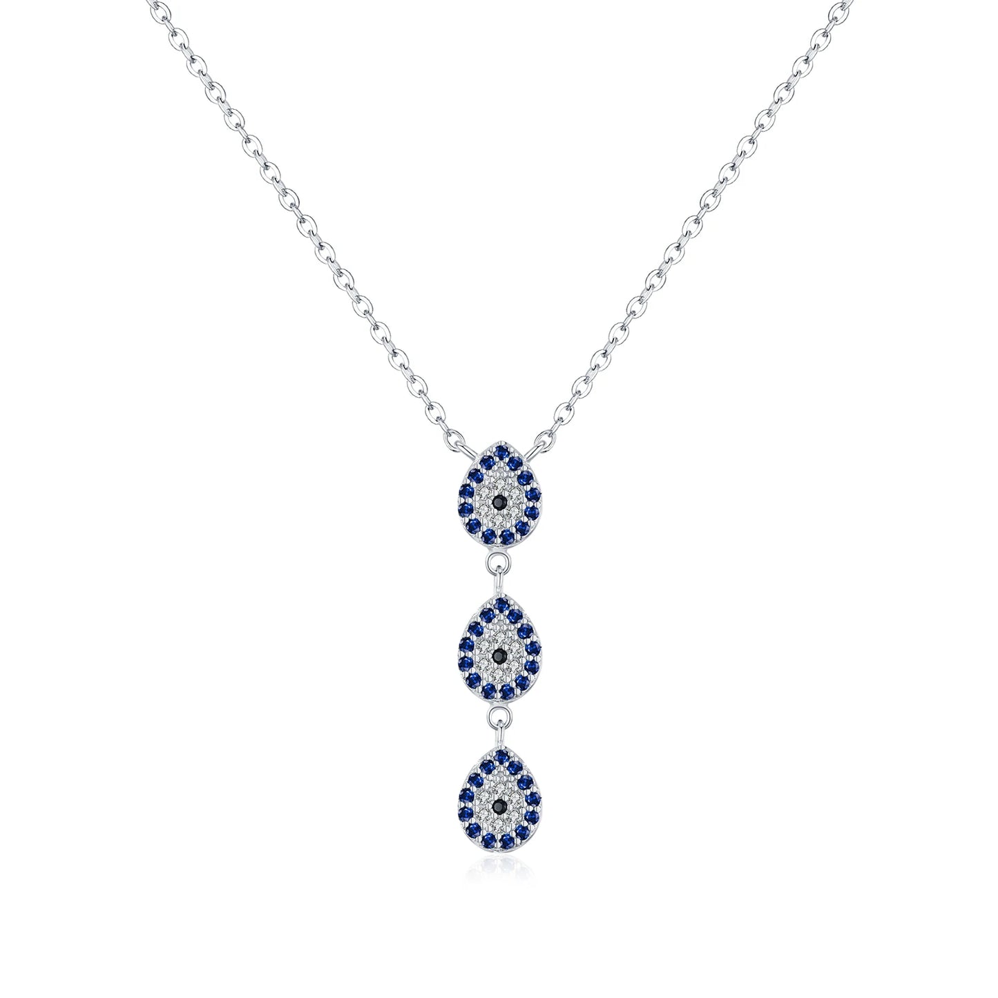 MODIAN 925 Sterling Silver Water Drop Blue CZ Pendant Necklace Trendy Y Style Link Chain Necklace For Women Fine Jewelry