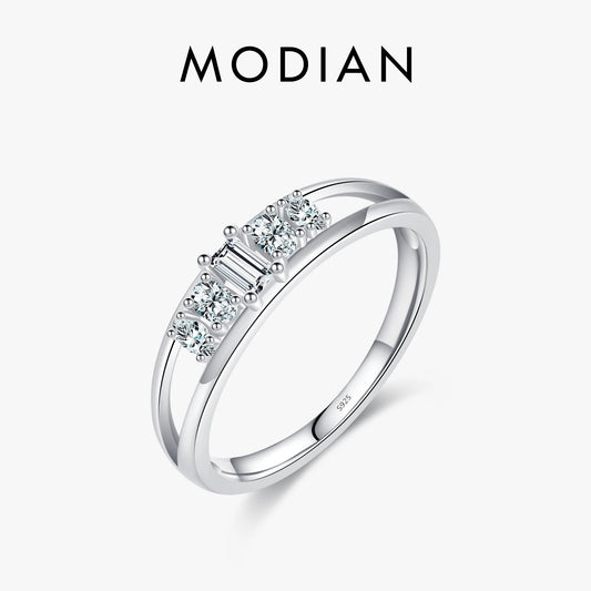 Anillo MODIAN de doble capa con circonita cúbica, plata esterlina 925 pura, anillo de moda para mujer con circonita cúbica, joyería fina