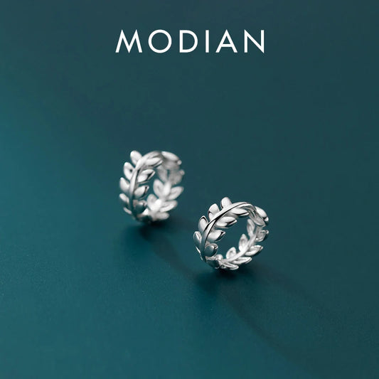 Modian Fashion Lucky Tree Leaf Round Hoop Earrings Classic Real 925 Sterling Silver Jewelry For Women & Female Anniversary Gift