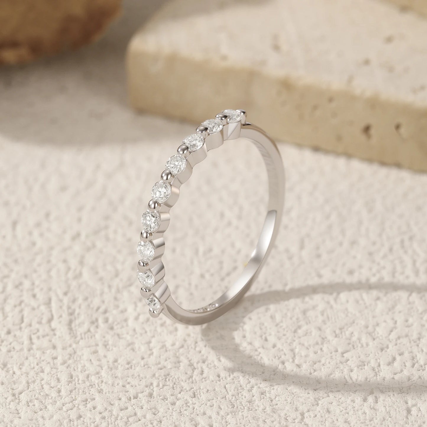 MODIAN D Color Moissanite Round Ring 925 Sterling Silver Sparkling Stacking Slim Band Rings For Women Wedding Fine Jewelry Gifts