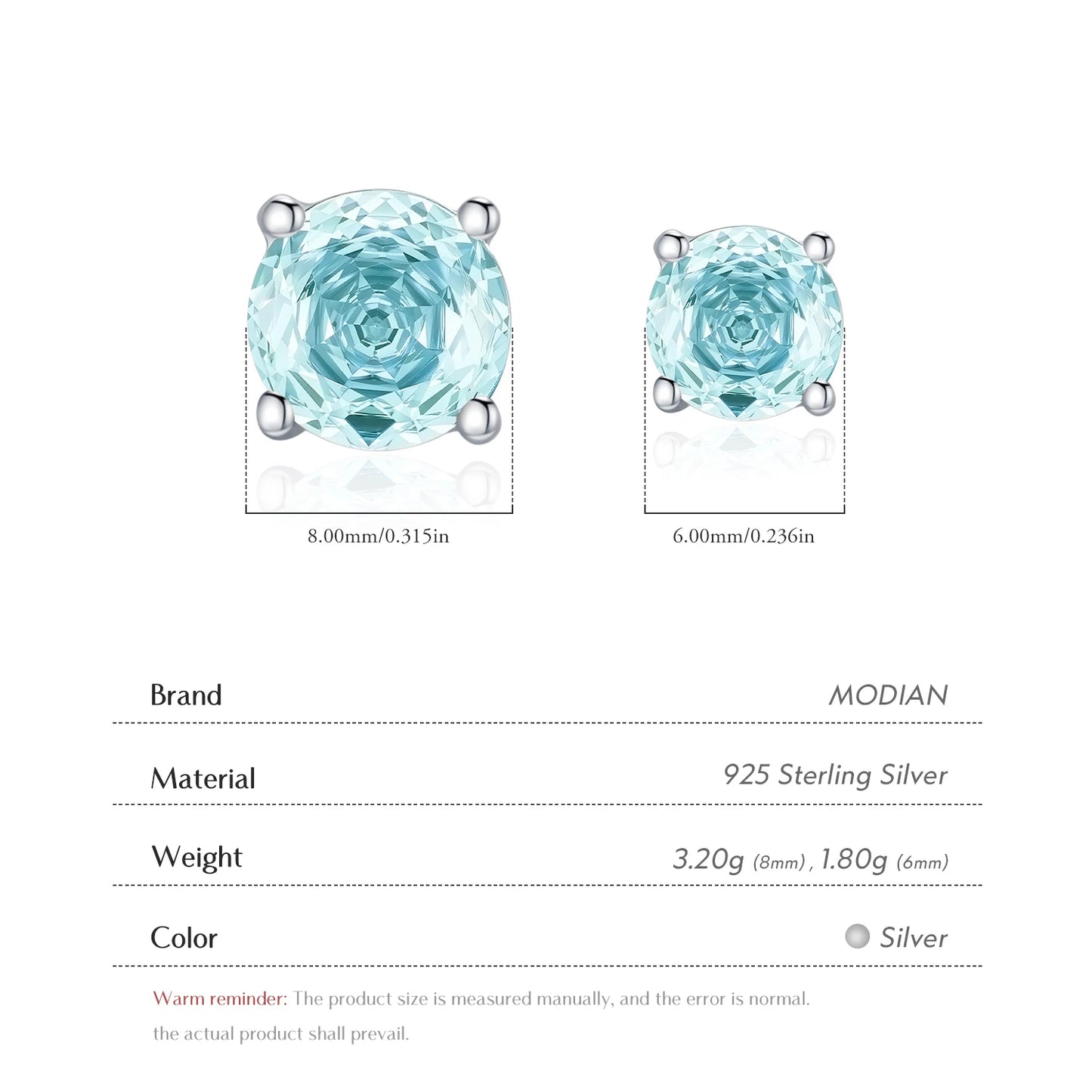 MODIAN 925 Sterling Silver Sparkling Round Light Blue Rose Cut Daisy Stud Earrings For Women Fine Hypoallergenic Jewelry