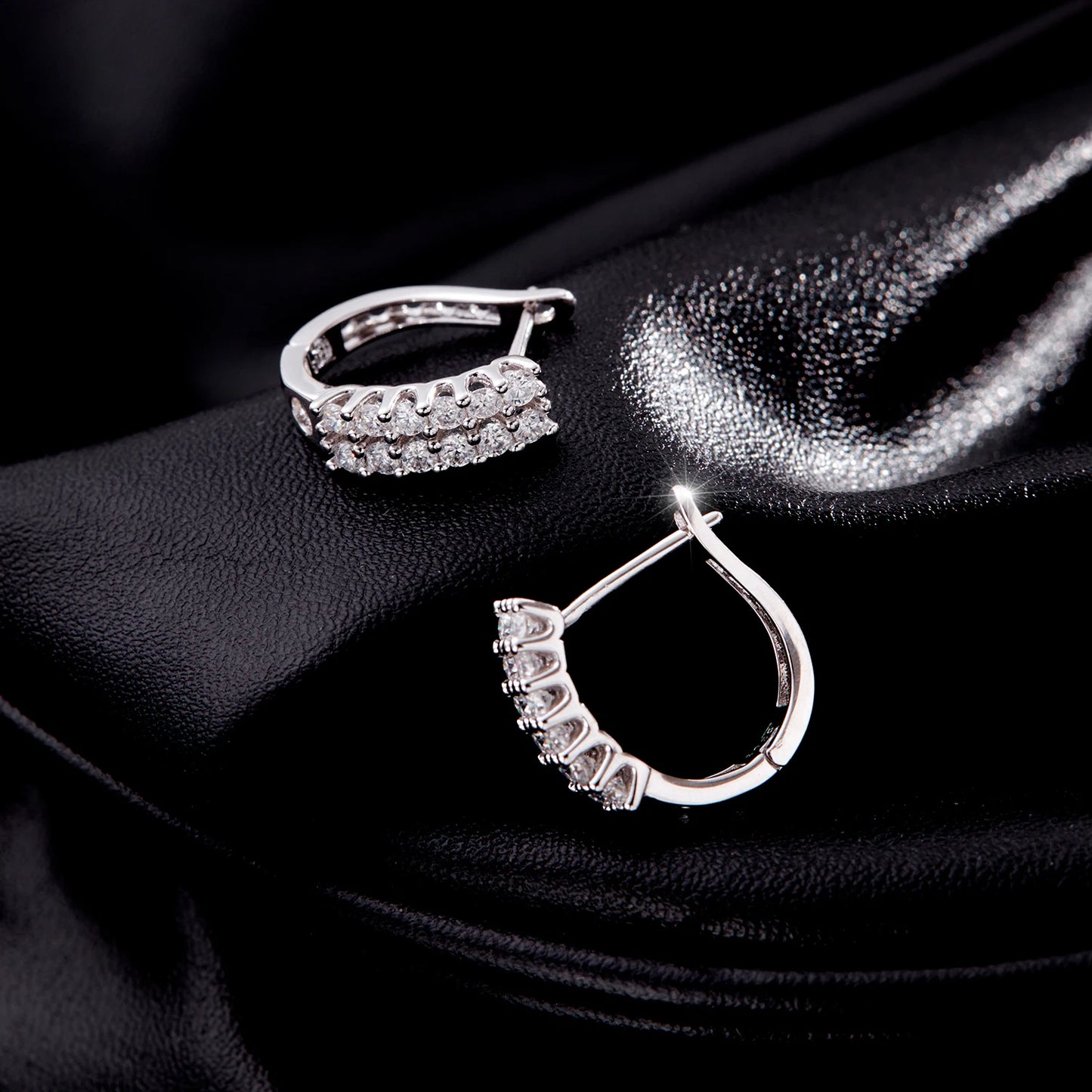 MODIAN 925 Sterling Silver Fashion Double Row Round CZ Hoop Earrings Classic French Style Buckle Earrings For Women Jewelry