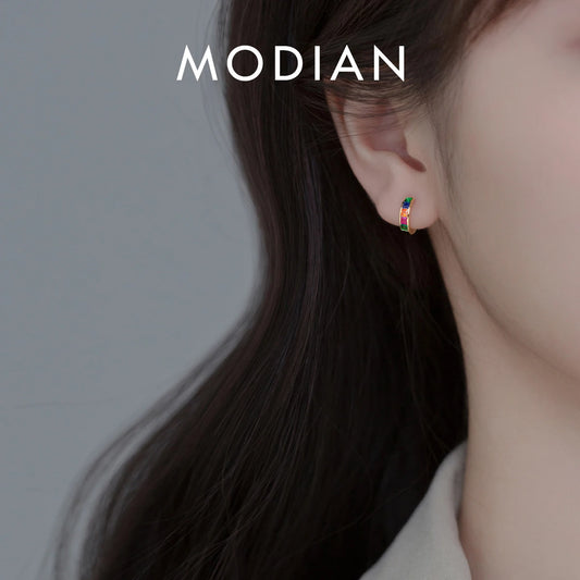 Pendientes Modian de plata de ley 925 con diseño de arcoíris para mujer, chapados en oro de 14 quilates, preciosos pendientes de plata auténtica, joyería fina.