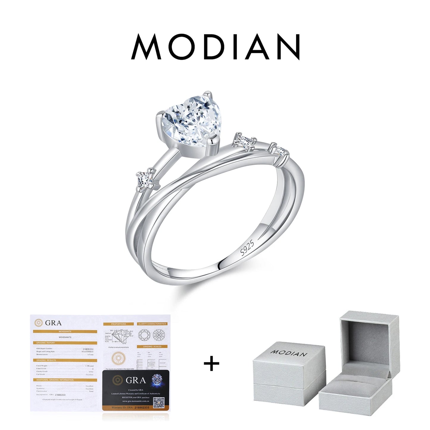 MODIAN 0.8CT D Color Heart Moissanite 925 Sterling Silver Line Multi-layer Rings For Women Romantic Wedding Fine Jewelry Gifts
