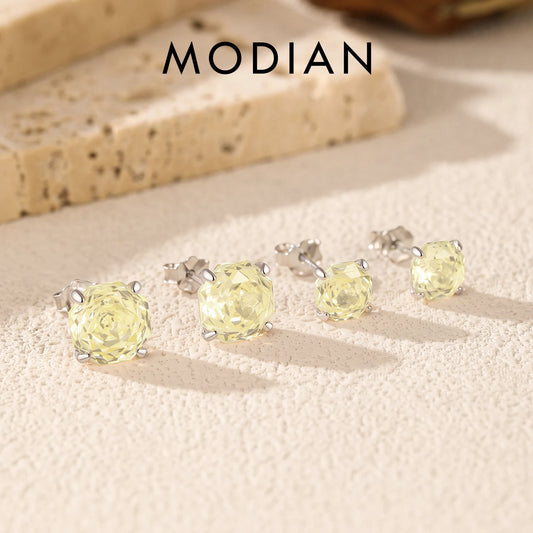 MODIAN Octagon Rose Cut CZ Ear Stud 925 Sterling Silver Light Yellow Color Unisex Stud Earrings For Women Fine Jewelry