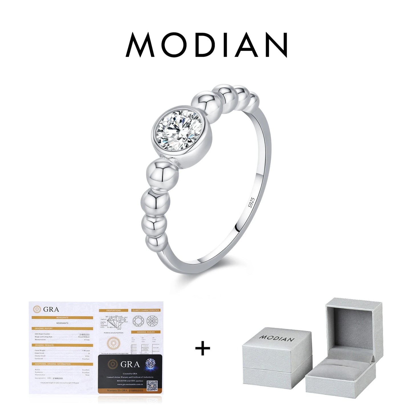 MODIAN 0.5Ct VVS1 Moissanite Rings 925 Sterling Silver Fashion Stackable Finger Ring For Women Wedding Anniversary Jewelry