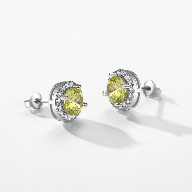 Modian 925 Sterling Silver Round Shape Green Zirconia Stud Earrings For Women Classic Luxury Wedding Statement Fine Jewelry Gift