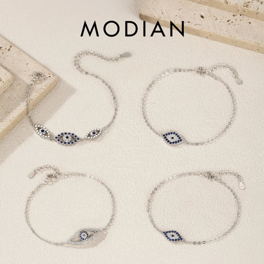 MODIAN 925 Sterling Silver 4 Styles Fashion Blue & Clear CZ Eyes Charm Link Chain Bracelets For Women Fine Jewelry