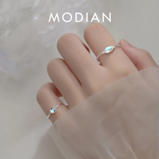 Anillo ajustable Modian de plata de ley 925 100% con cristales ovalados arcoíris para mujer, joyería fina de lujo para bodas.