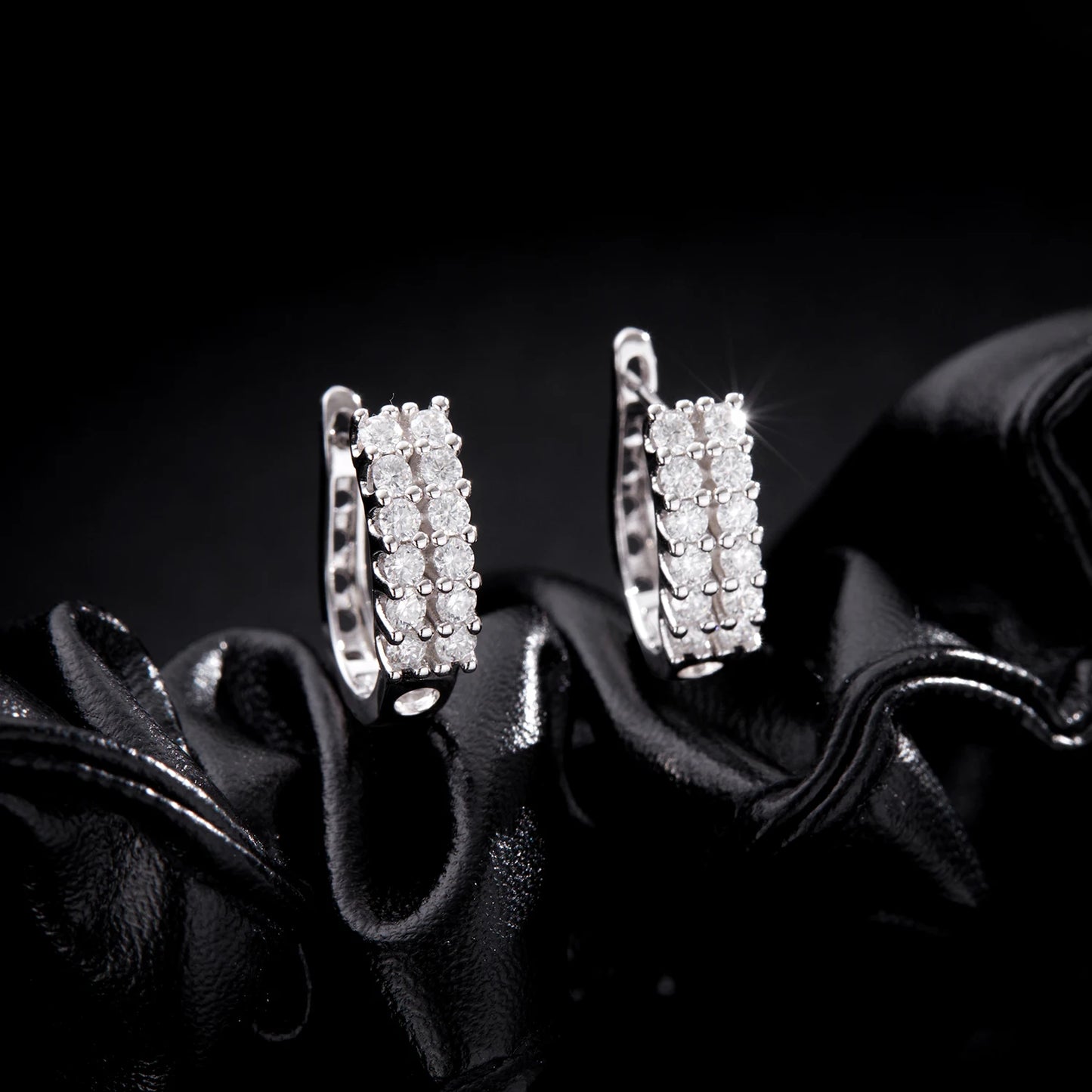 MODIAN 925 Sterling Silver Fashion Double Row Round CZ Hoop Earrings Classic French Style Buckle Earrings For Women Jewelry