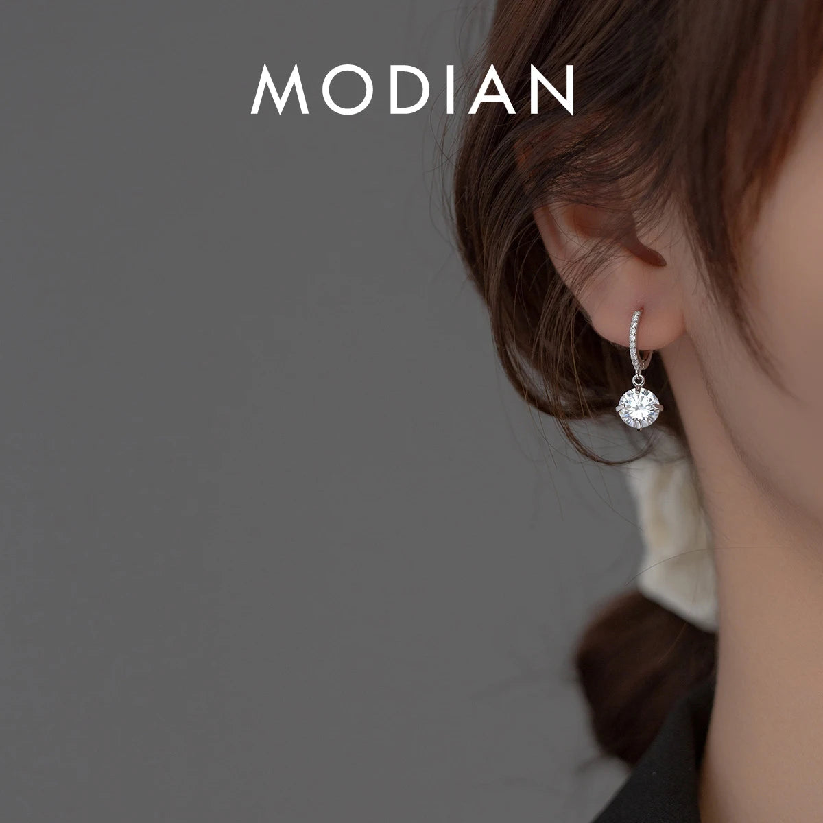 MODIAN Pure 925 Sterling Silver Luxury Shiny Clear Cubic Zirconia Hoop Earrings For Women Wedding Engagement Statement Jewelry