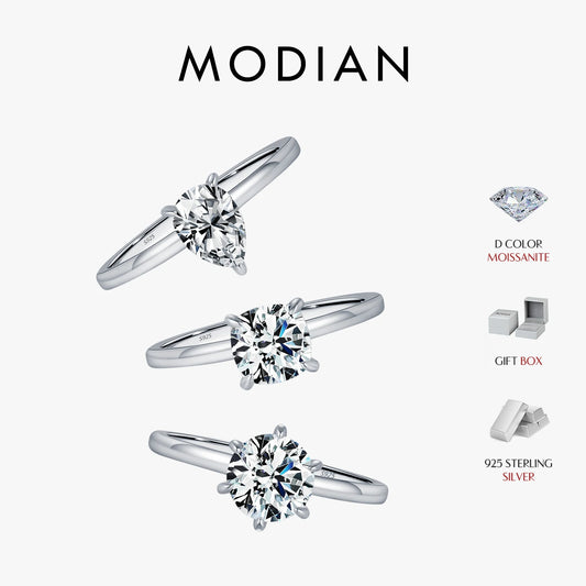 Anillo de moissanita redondo y cuadrado de MODIAN con forma de pera en plata de ley 925, anillos de diamantes creados en laboratorio para mujer, joyería fina.