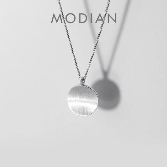 Collar con colgante geométrico cóncavo redondo de plata esterlina 925 pura MODIAN para mujer, collar sencillo de moda, joyería fina