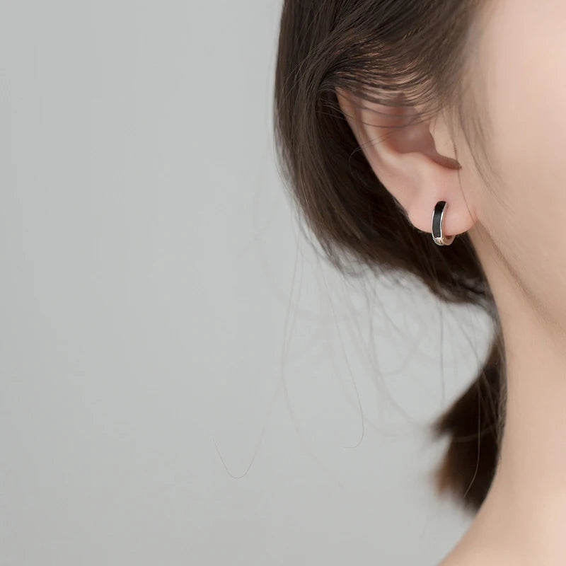 Modian New Black And White Enamel Fashion Hoop Earrings Classic Charm Elegant 925 Sterling Silver Jewelry For Women Girl Gift