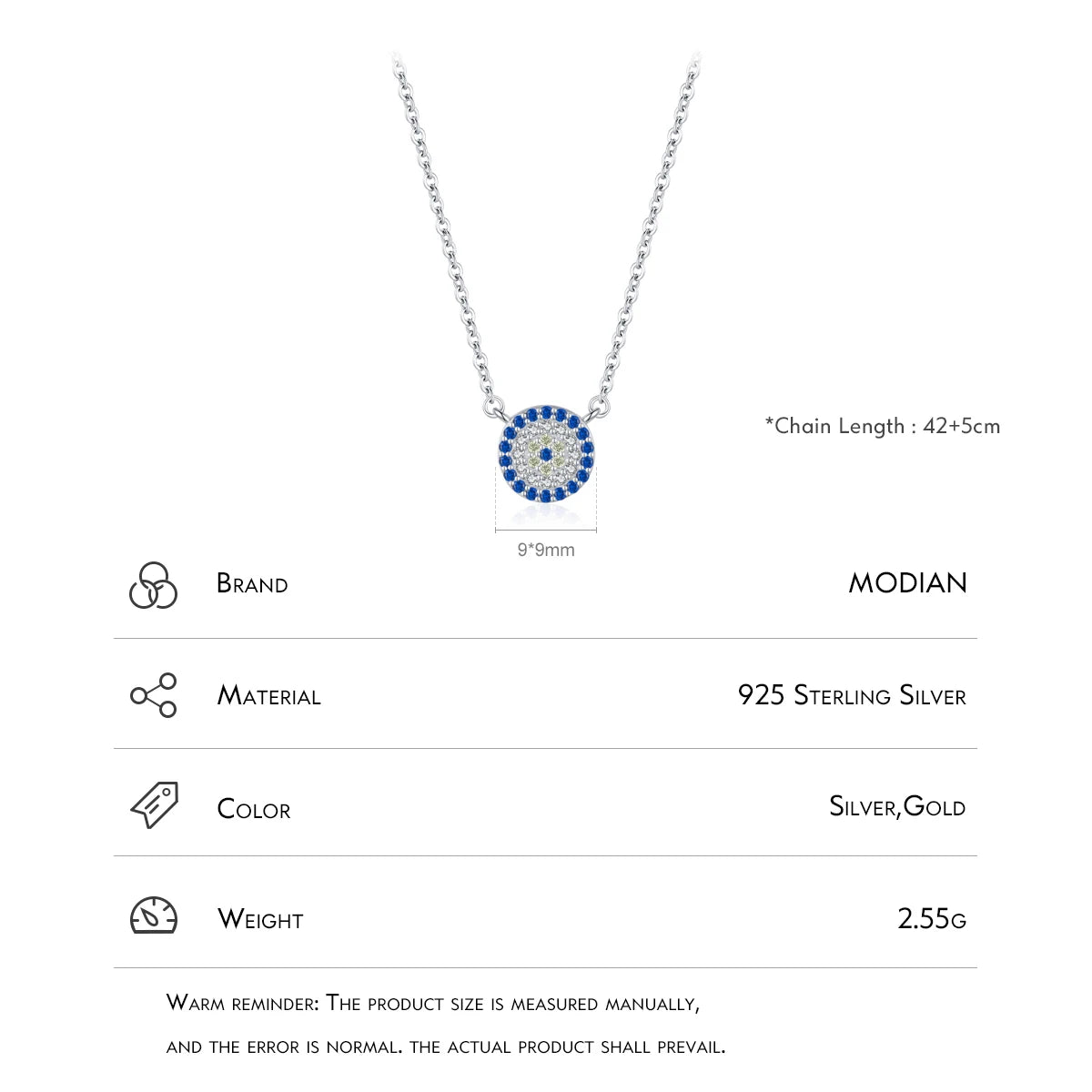 MODIAN 925 Sterling Silver Dazzling Blue Clear CZ Pendant Necklace Link Chain For Women Delicate Birthday Gift Fine Jewelry