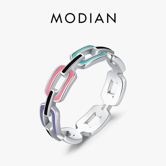 Anillo Modian de plata de ley 925 auténtica con esmalte geométrico multicolor, joyería fina apilable de moda para mujer, regalo de cumpleaños