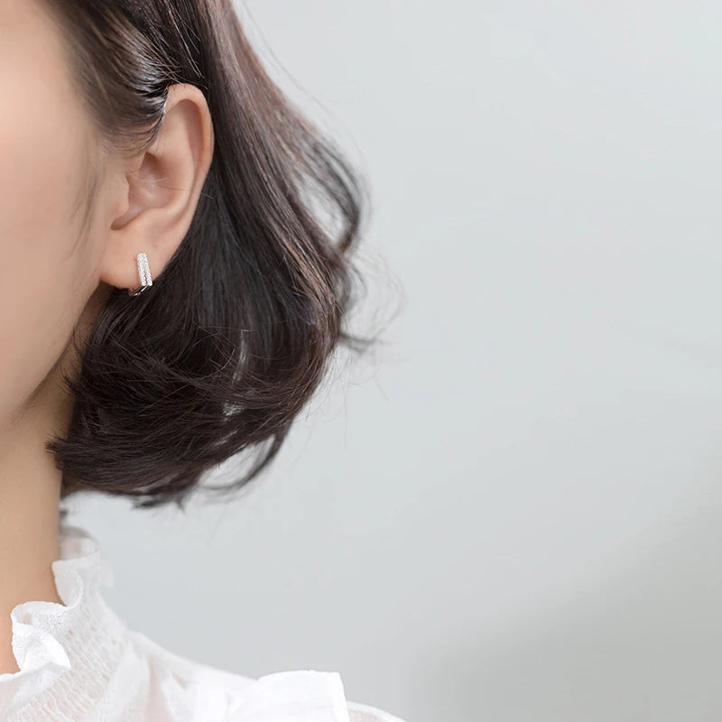 Modian Square Clear CZ Hoop Earrings for Women 925 Sterling Silver Minimalist Simple Earing Real Silver Korean Fashion Jewelry