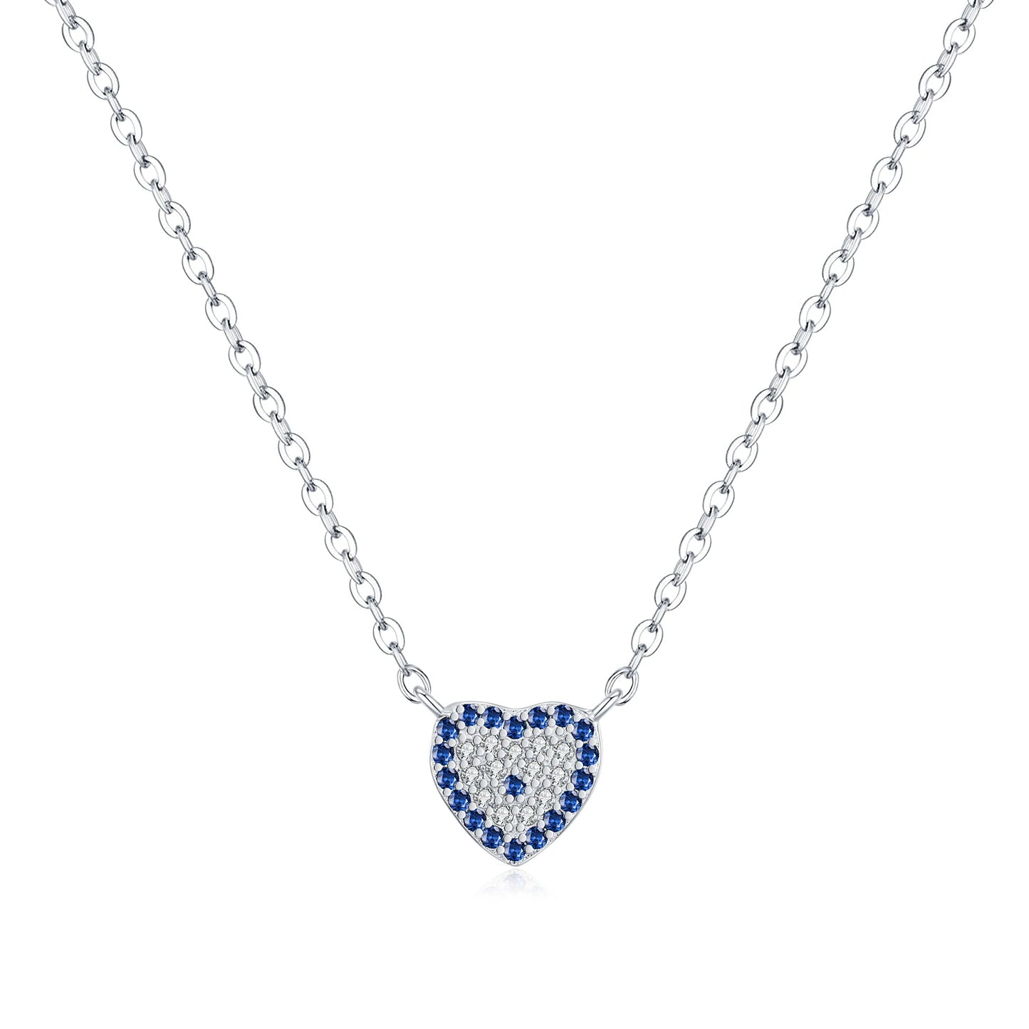 MODIAN 925 Sterling Silver Basis Hearts Blue Zirconia Pendant Necklace Fashion Stackable Link Chain Jewelry For Women Gifts