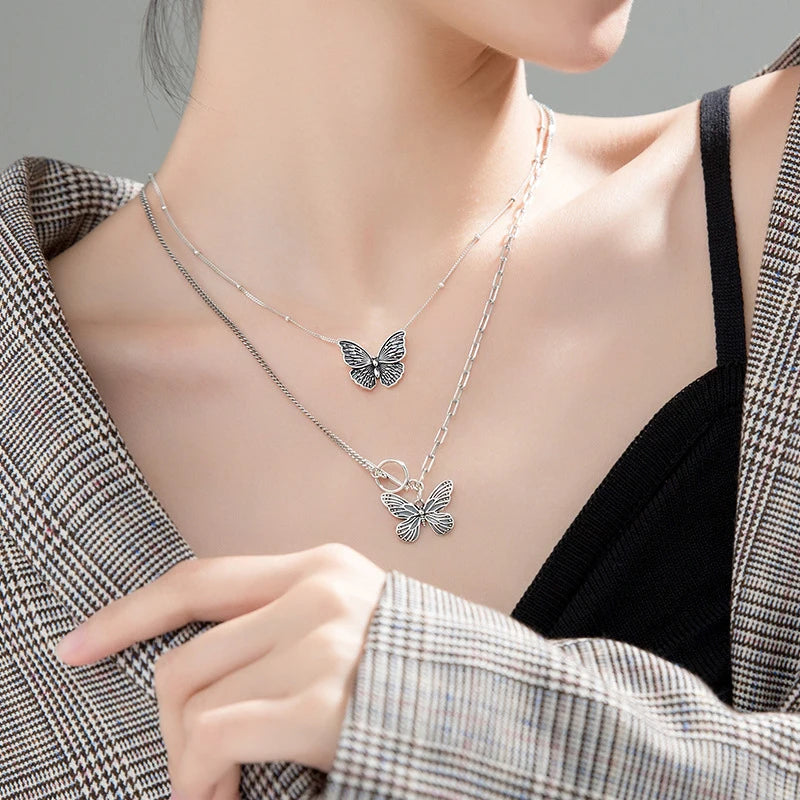 Modian 100% Real 925 Sterling Silver Retro Flying Butterfly Pendant Necklace for Women 2 Style Pendant Fine Jewelry Design