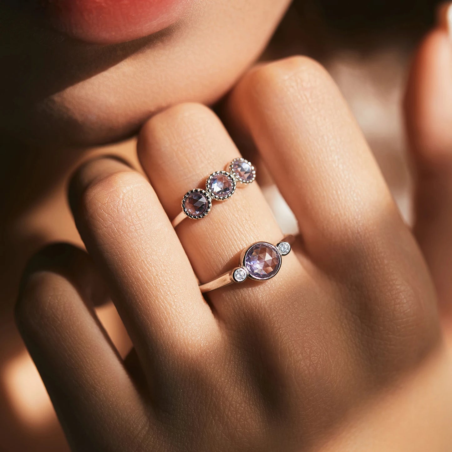 Anillo MODIAN de plata de ley 925 con diseño líquido asimétrico y corte rosa púrpura redondo, joyería fina para mujer, regalo de San Valentín.