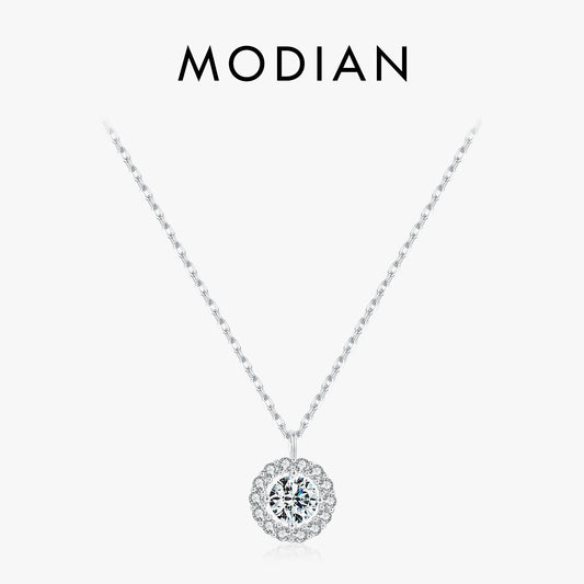 Collar con colgante de boda MODIAN de plata de ley 925 con circonitas redondas brillantes de alta calidad para mujer, joyería de aniversario