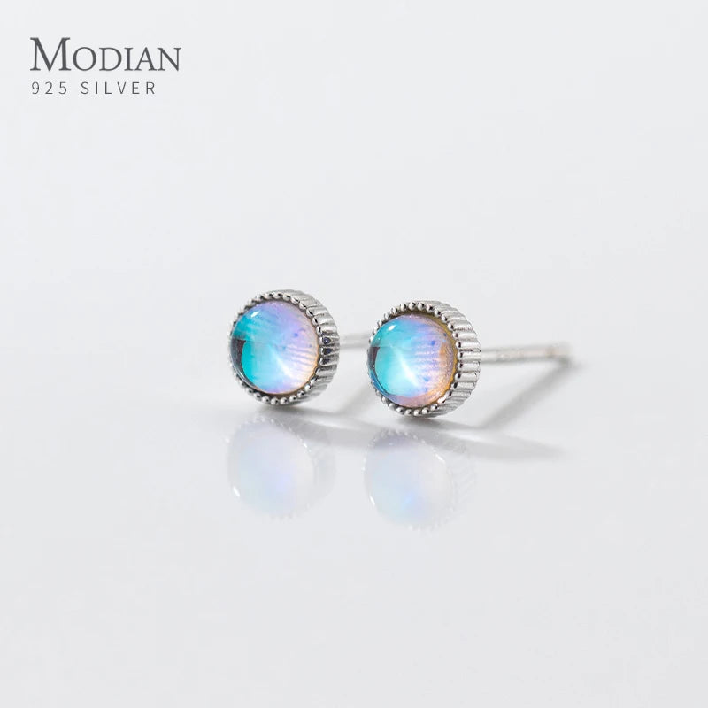 Modian 925 Sterling Silver Round Drop Oval Shape Exquisite Stud Earrings for Women Fine Jewelry Simple MoonStone Anniversary