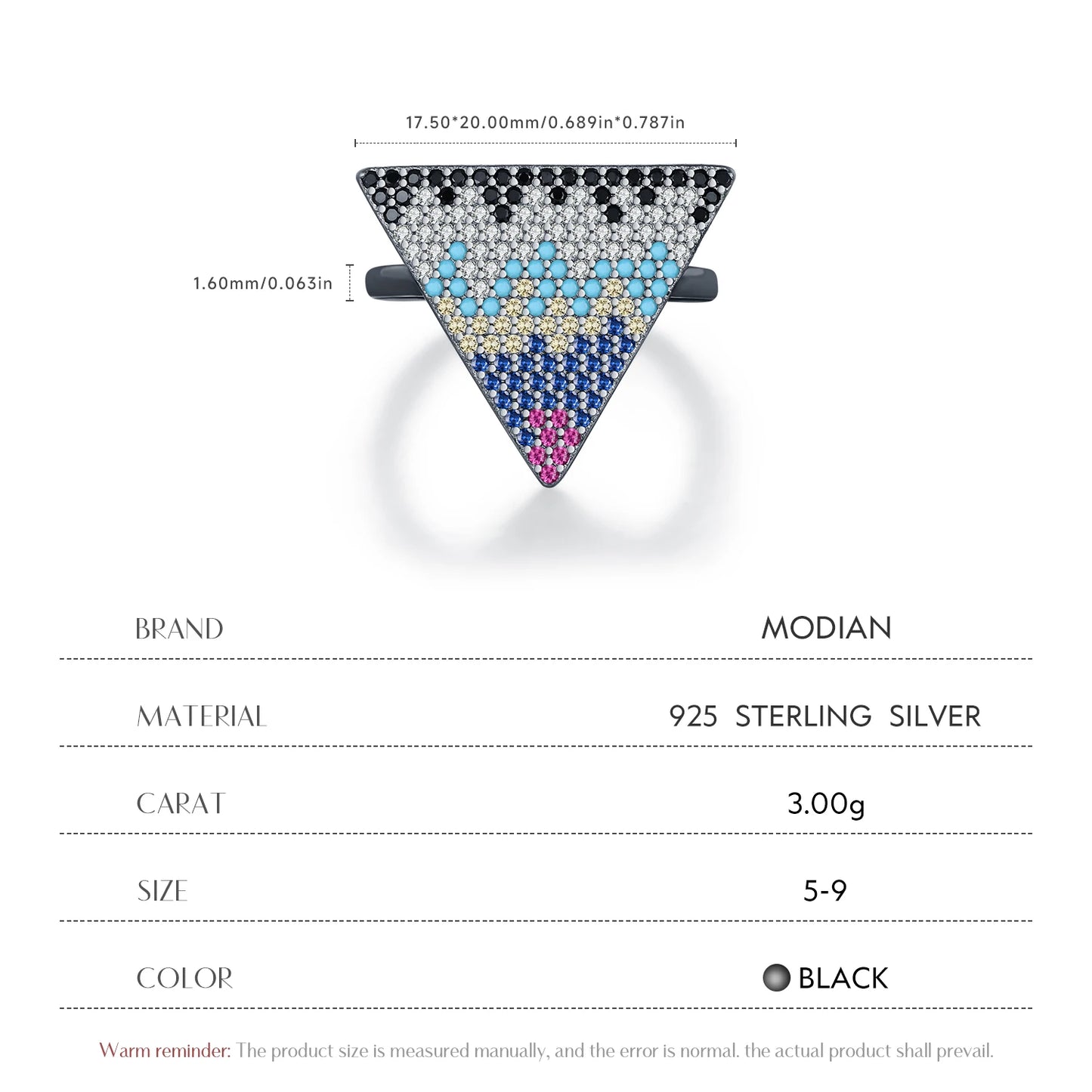 MODIAN Black Golden Inverted Triangle Rings 925 Sterling Silver Niche Design Colorful Zircon Finger Rings For Women Fine Jewelry