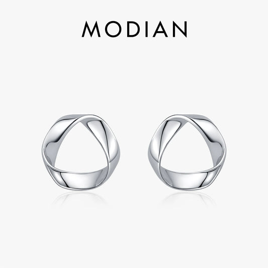 MODIAN 925 Sterling Silver Fashion Minimalist Wavy Metallic Stud Earrings For Men Women Daily Vacation Fine Jewelry