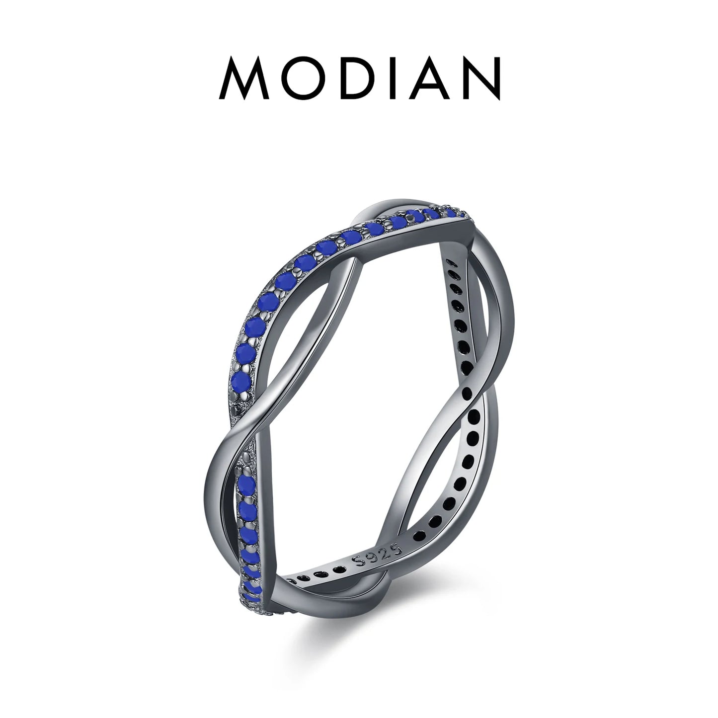 MODIAN 925 Sterling Silver Colorful Punk CZ Geometric Twist Line Trendy Stackable Eternity Band Rings For Women Fine Jewelry