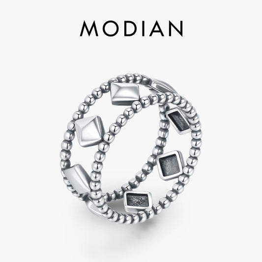 MODIAN 925 Sterling Silver Stars Vintage Design Geometric lozenge Beaded Stackable Finger Rings For Women Daily Fine Jewelry