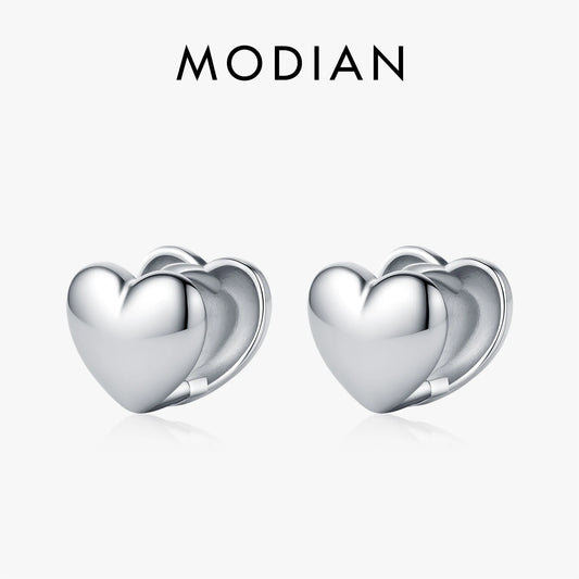 MODIAN 925 Sterling Silver Trendy Minimalist Mirror Metal Design Stud Earrings Hearts Shape Buckle Earrings For Women Jewelry
