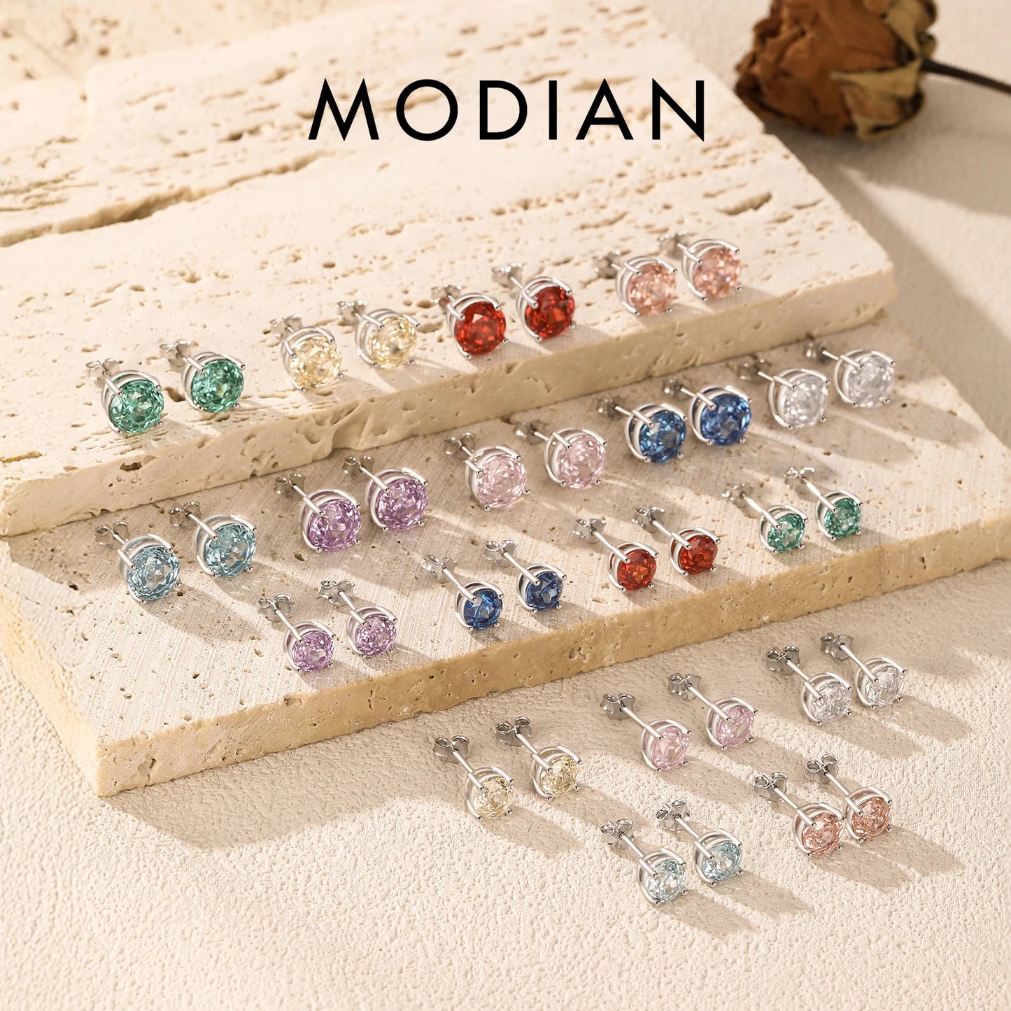 MODIAN Multicolor 925 Sterling Silver Rose Cut Round Zirconia Earrings Paraiba Color Fashion Stud Earrings For Women Jewelry