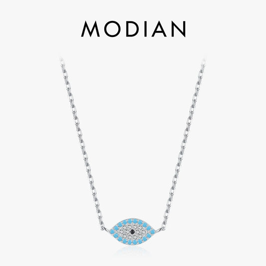 MODIAN 925 Sterling Silver Natural Blue Turquoise Pendant Necklace Sparkling Pave Setting CZ for Women Valentine's Day Gift