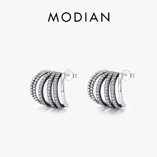 Pendientes MODIAN de plata de ley 925 con diseño geométrico delicado para mujer, con circonitas brillantes, joyería fina para regalo de boda.