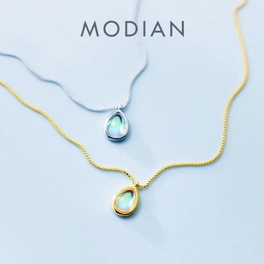 Modian Original Brand Drop Multicolor Crystal Dazzling Necklace For Women Gold Color 925 Sterling Silver Pendant Fashion Jewelry