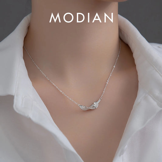 Collar con colgante geométrico de hoja de la suerte chapado en platino de Modian, cadena de eslabones de moda para mujer, ideal para el Día de San Valentín.