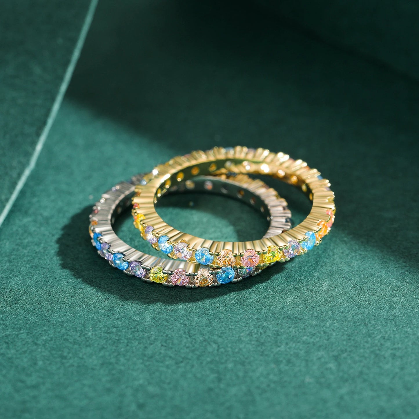 Anillo Modian de plata de ley 925 auténtica con cristales de color arcoíris y caramelo, clásico y exquisito, para mujer, joyería de compromiso y boda.