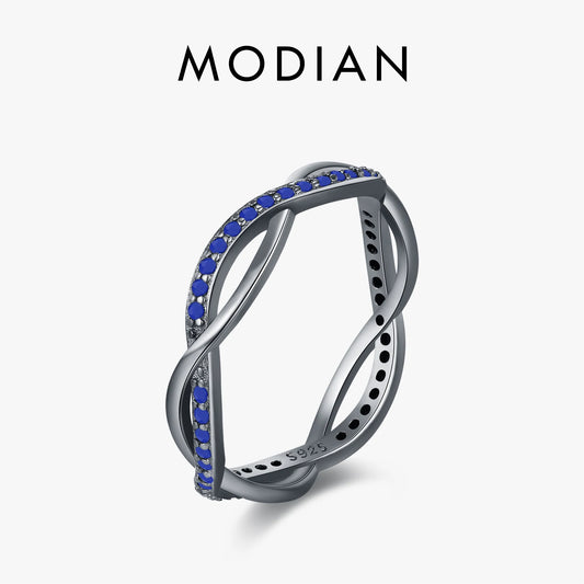 MODIAN 925 Sterling Silver Line Twining Charm Finger Rings Black Stackable Synthetic Lapis Lazuli Jewelry For Women Party Gifts