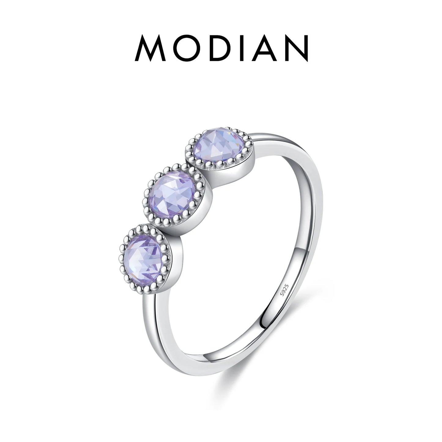 Anillo MODIAN de plata de ley 925 con diseño líquido asimétrico y corte rosa púrpura redondo, joyería fina para mujer, regalo de San Valentín.