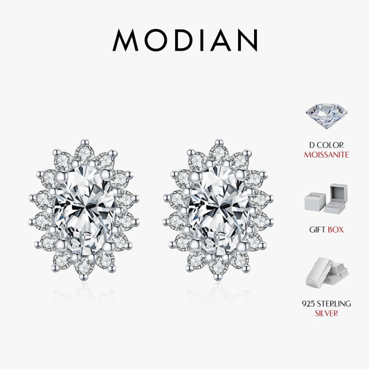 Pendientes MODIAN D Color Claridad VVS1 Moissanite Halo Plata de Ley 925 Pendientes Clásicos para Mujer Joyería de Novia de Lujo
