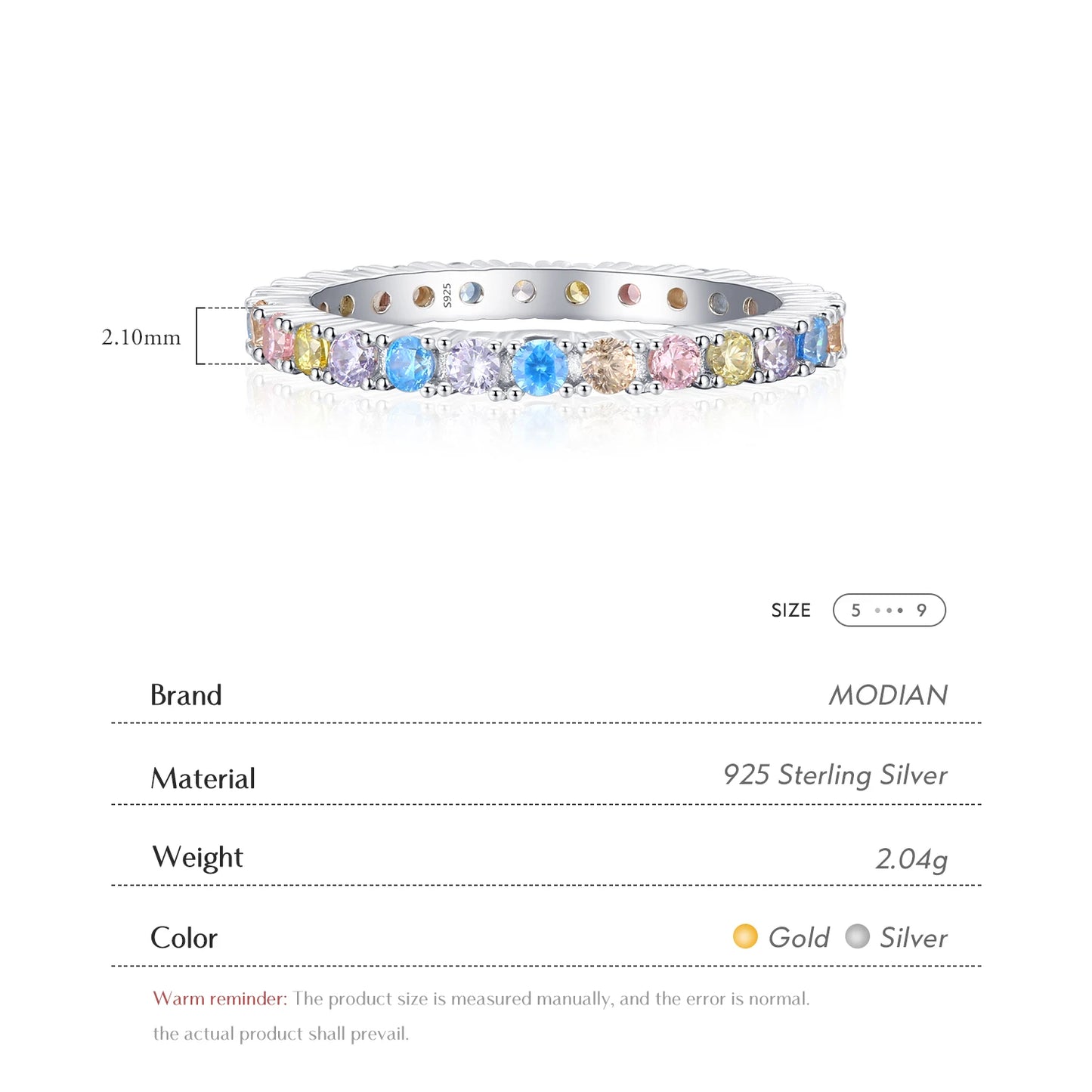 Anillo Modian de plata de ley 925 auténtica con cristales de color arcoíris y caramelo, clásico y exquisito, para mujer, joyería de compromiso y boda.