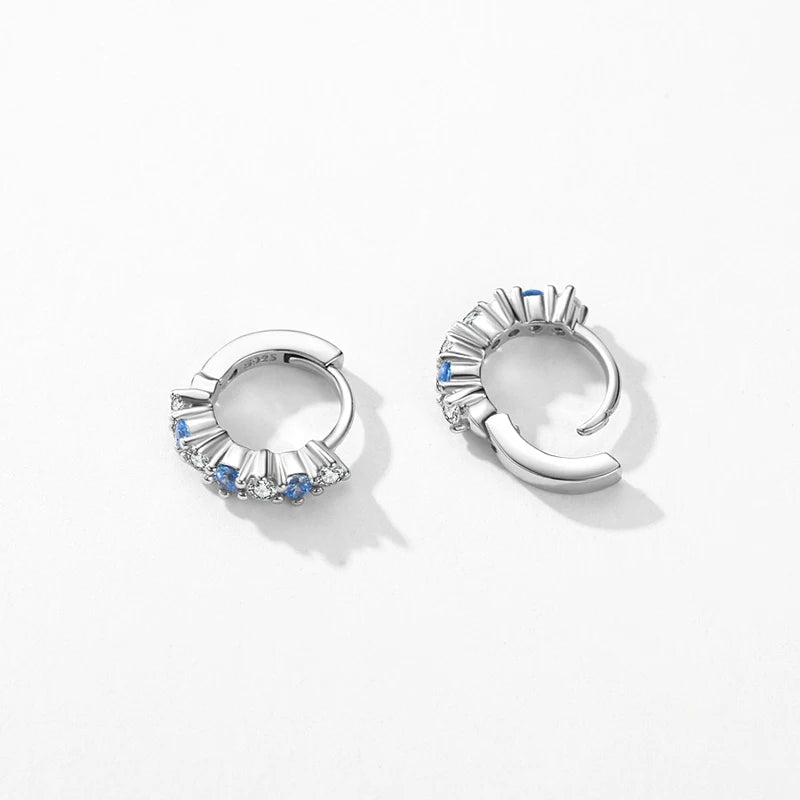 Pendientes de aro Modian de plata de ley 925 auténtica con circonitas azules brillantes, diseño original para mujer, joyería fina.