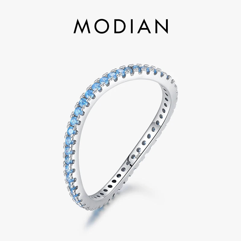 Anillo de eternidad MODIAN de plata de ley 925 con circonitas cúbicas multicolores y diamantes simulados para mujer, joyería de boda con ondas irregulares a la moda