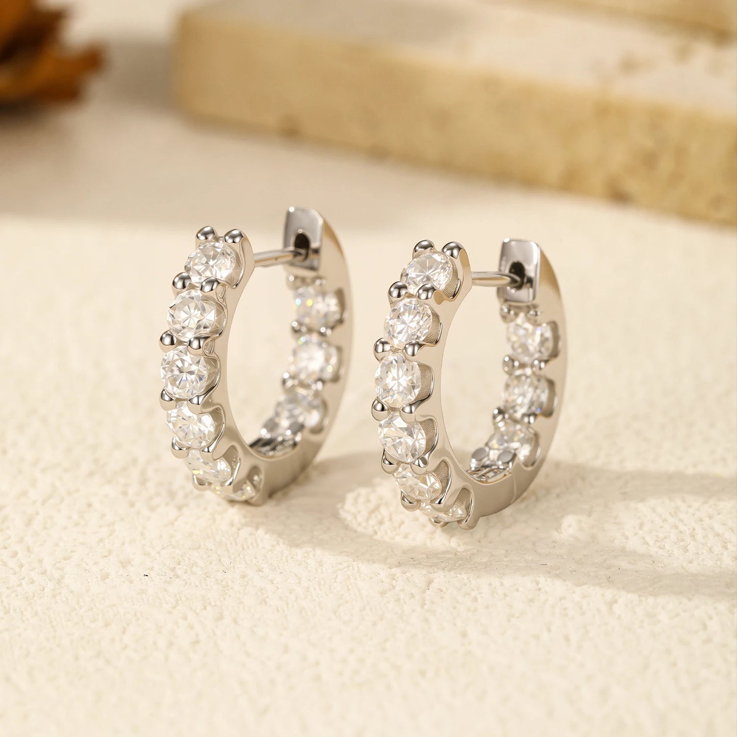 MODIAN D Color Round Moissanite Ear Buckle 925 Sterling Silver Classic Simple Hoop Earrings For Women Party Fine Jewelry Gifts