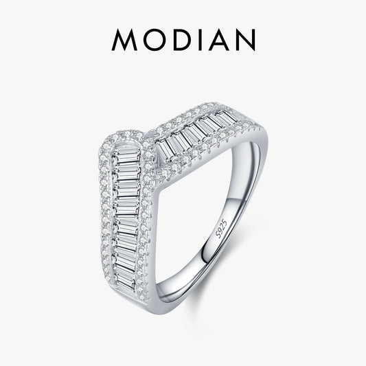 Anillo de eternidad MODIAN de plata de ley 925 con engaste de flecha brillante y circonita cúbica para mujer, joyería de compromiso y boda.