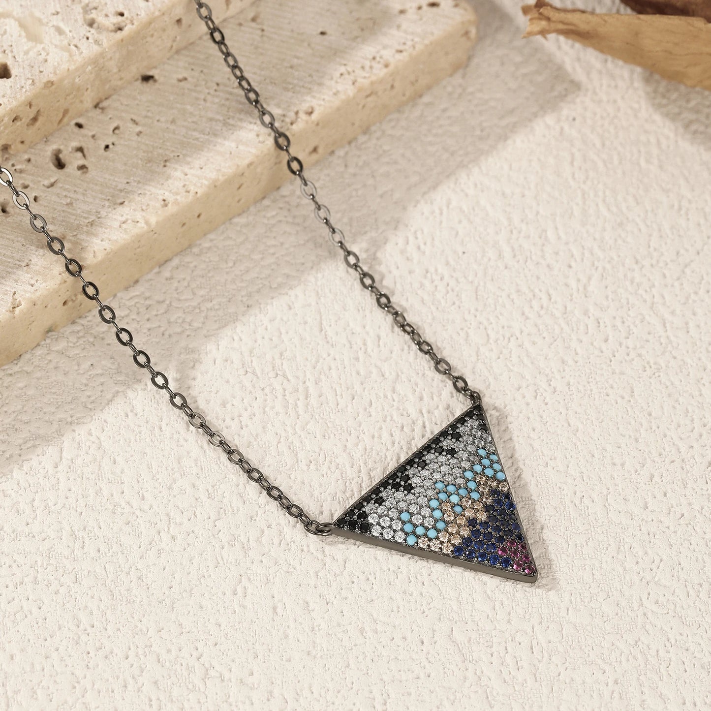 MODIAN 925 Sterling Silver Synthetic Turquoise Pixel-Art Inverted Triangle Black Pendant Necklace For Women Fine Jewelry